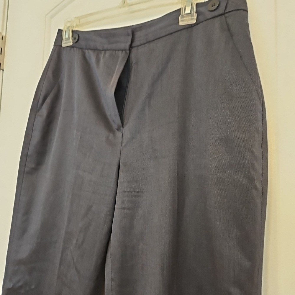 Classiques Entier Navy Blue Wool Silk Blend Wide Leg Dress Pants Trousers 10 - Picture 2 of 12